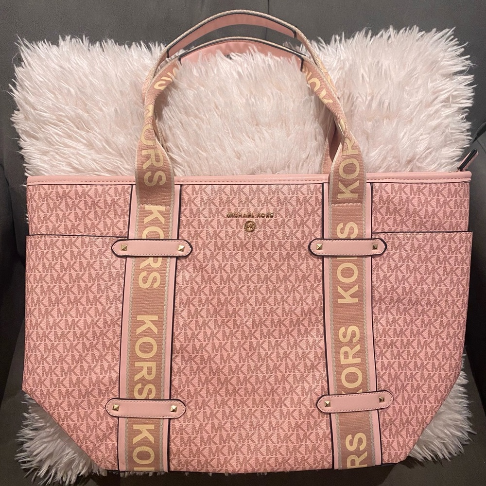 Inspired Designer Signature Zip Tote Shoulder Purse PINK